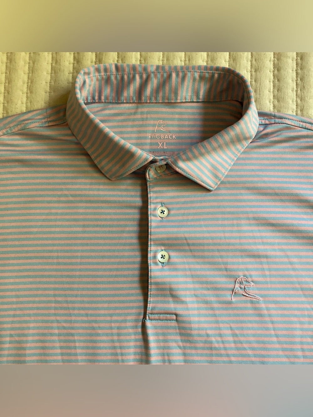 Rhoback Polo Shirt Mens XL Pink Blue Striped Short Sleeve Performance Golf
